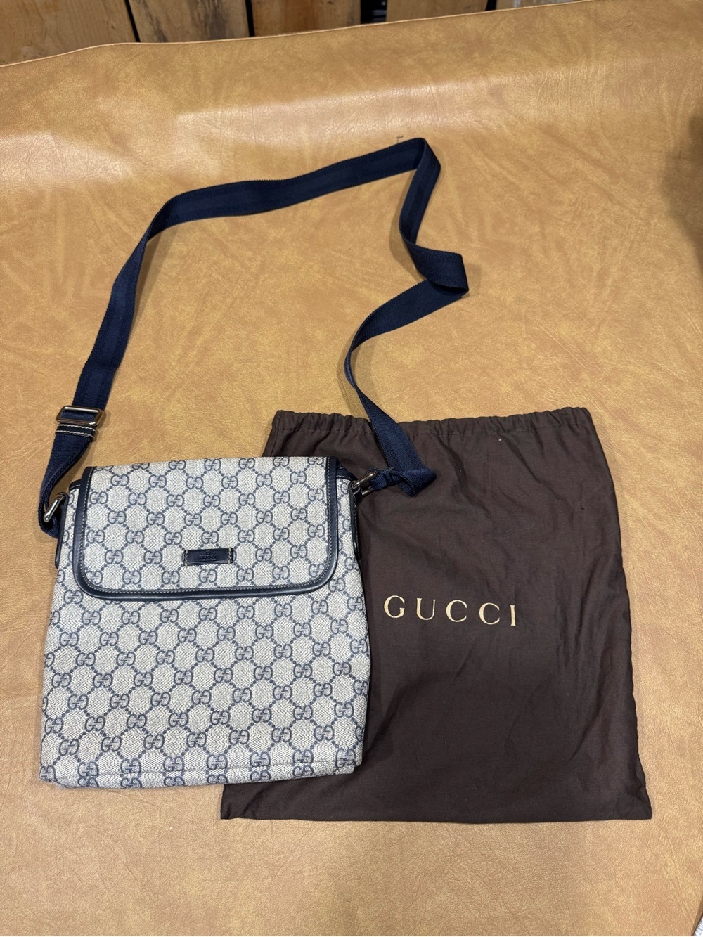 Gucci Navy and Beige GG Supreme Crossbody Bag